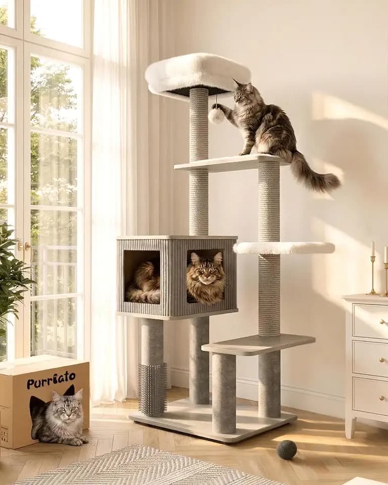 60" Heavy Duty Cat Tree, Tall Cat Tower for Large Cats, Grey