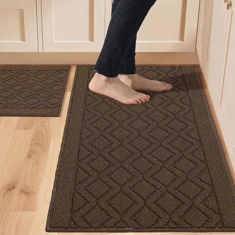 COSY HOMEER 48x20/30X20Inch Kitchen Rug Mats Non-Slip Washable,Brown