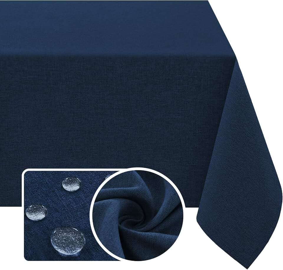 H.VERSAILTEX Linen Textured Tablecloth 54 x 54 Waterproof Decorative Table Cloth Spill-Proof Linen Look Cover for Party Table Extra Soft and Thick Fabric Wrinkle Free, Heather Navy