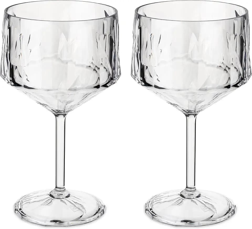 Koziol Superglas Club No. 15, 2 Stück, 400 ml, Cocktail- und Gin-Glas mit Stiel aus kristallklarem Kunststoff, luxuriös, unzerbrechlich, wiederverwendbar, Party, Camping, 2er Set (luxury light grey)