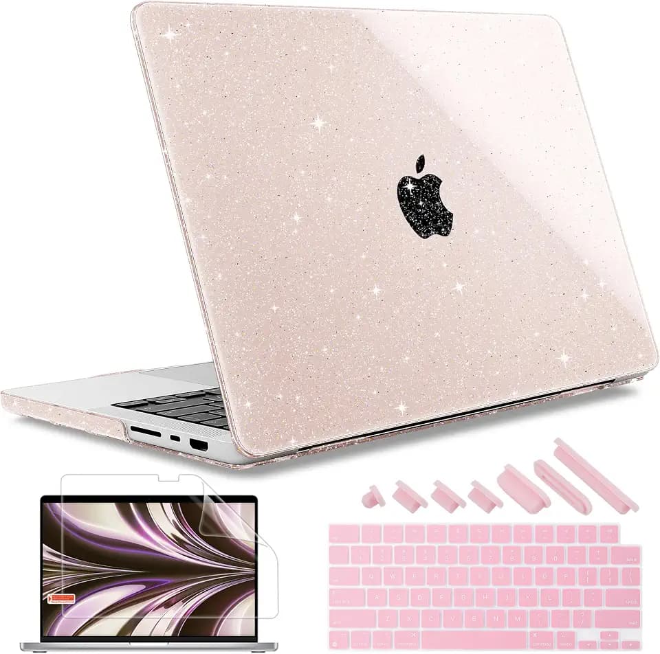 May Chen for 2026 MacBook Pro 14-inch M5 M4 M3 M2 M1 Pro/Max Chip, Release 2026 2025-2021, Model A3427 A3426 A3434 A3112 .., Plastic Hard Shell with Keyboard Cover, Sakura Pink Glitter Sparkle