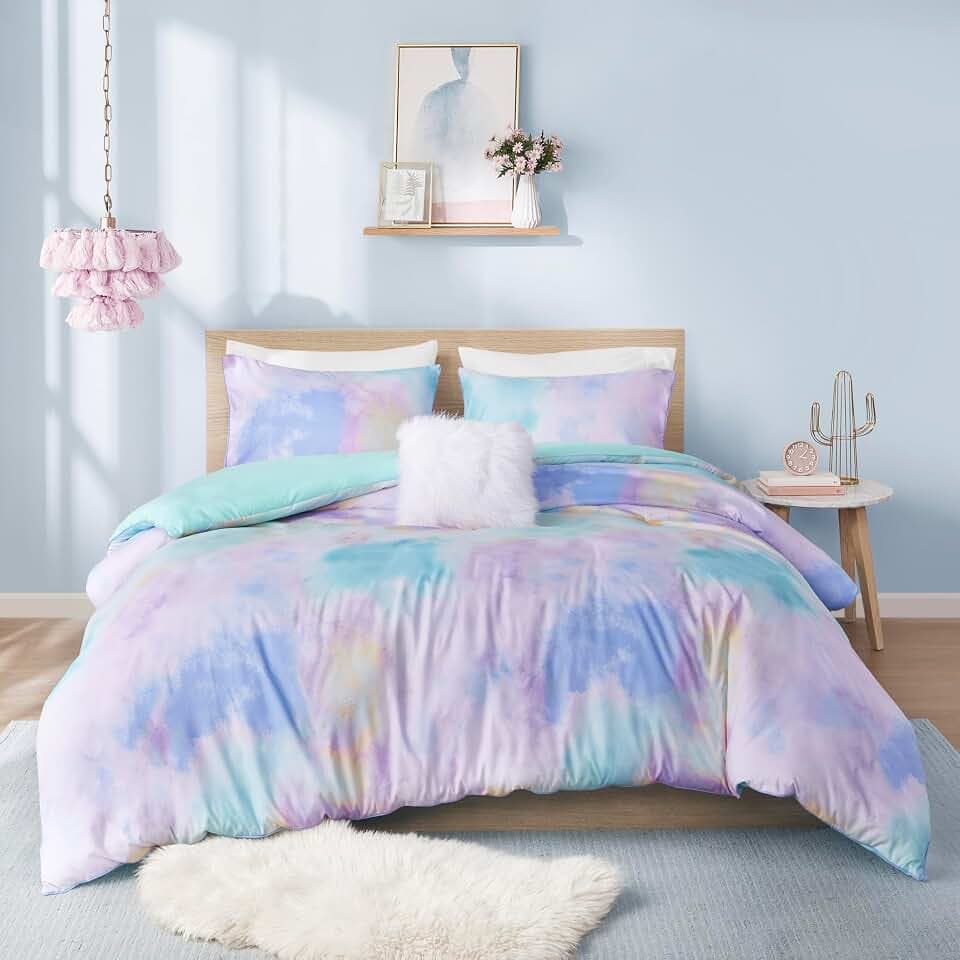 Intelligent Design Boho Watercolor Tie Dye Aqua Queen Duvet Cover Set, 4pc