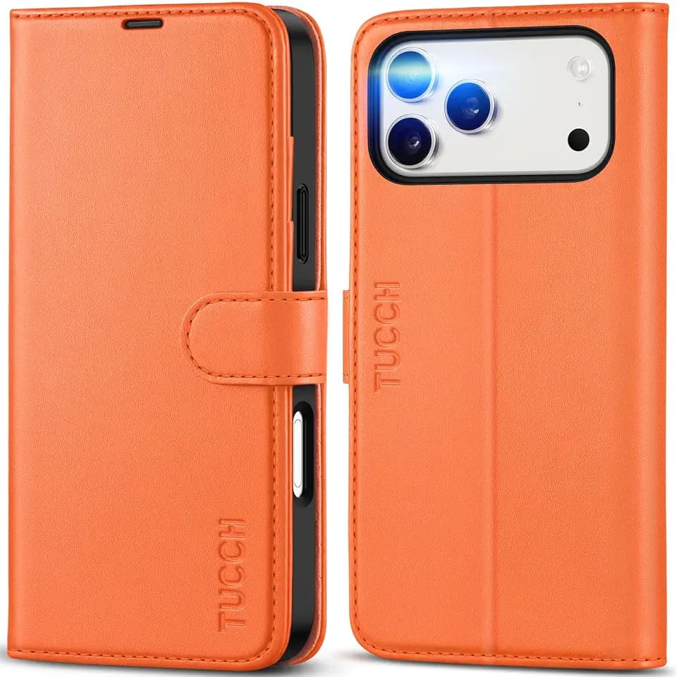 TUCCH Wallet Case for iPhone 18 Pro Max/17 Pro Max, 4 Card Holders, Orange