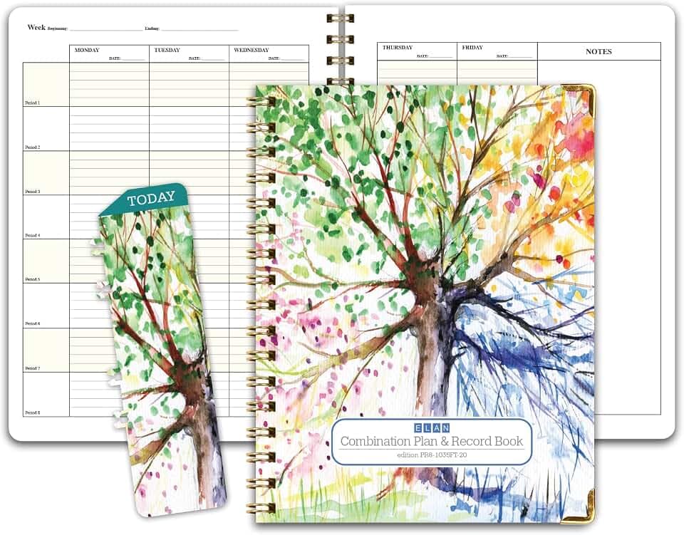 Elan Publishing Company HARDCOVER Combination Plan and Record Book - 8 Period Teacher Lesson Planner (Tree Seasons)