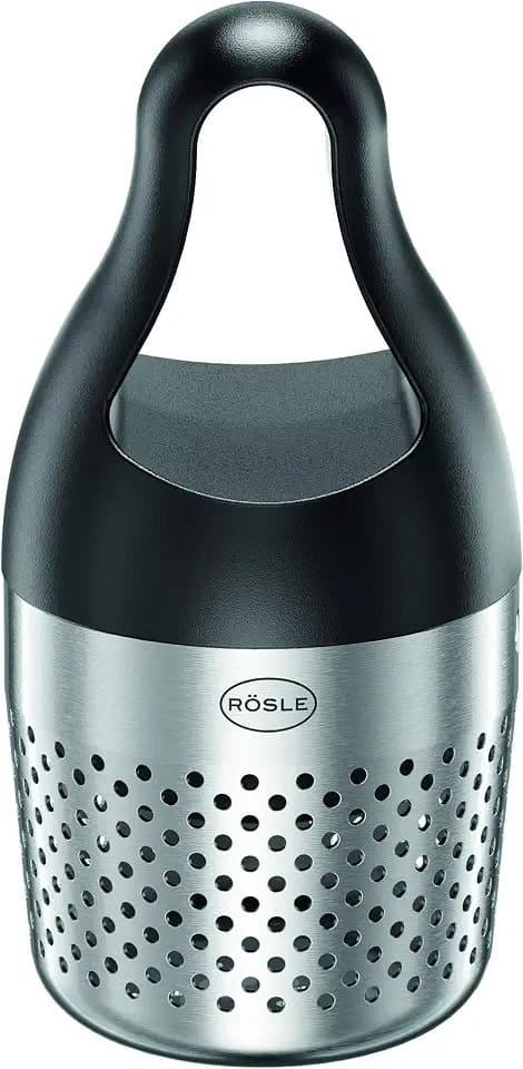 RÖSLE Aroma Ei, Hochwertiges Sieb mit Griff zum Mitkochen von Kräutern und Gewürzen, Tee-Ei, Aromaentfaltung, spülmaschinengeeignet, Silberfarben/Schwarz