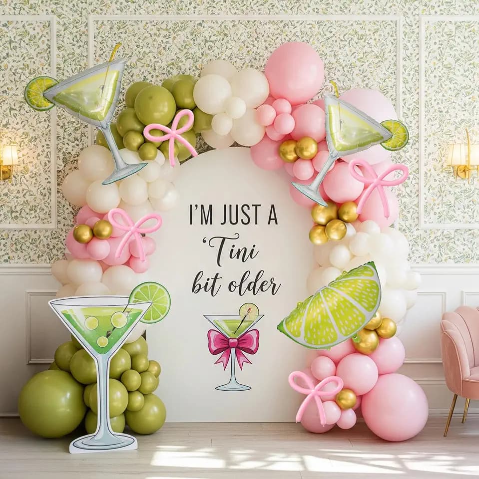 Lemonade Martini balloon garland arch kit A Tini Bit Older Party decorations 130pcs Pink green white balloons martini glass mylar balloon for Martini Bar Party coquette birthday Decorations