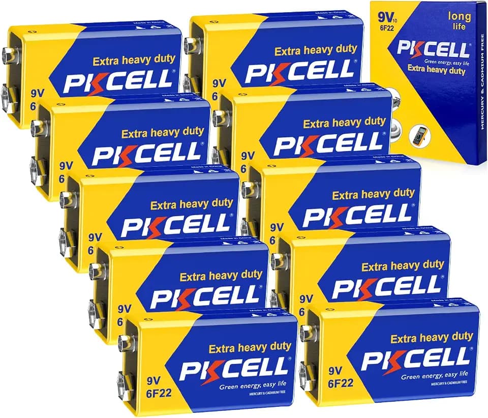 PKCELL 9V Batteries 10 Pack 9 Volt Battery for Smoke Alarms