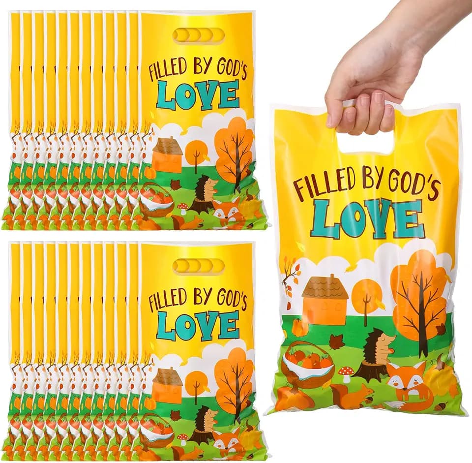 Panelee 100 Pcs Fall Religious Plastic Goody Bag with Handles Religious Bag