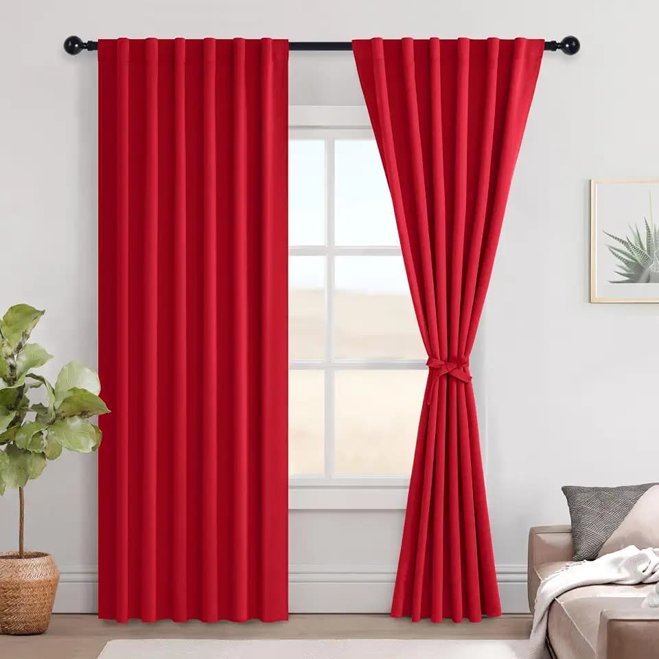 Hiasan Rod Pocket & Back Tab Blackout Curtains, Red, 52×84" 2pcs