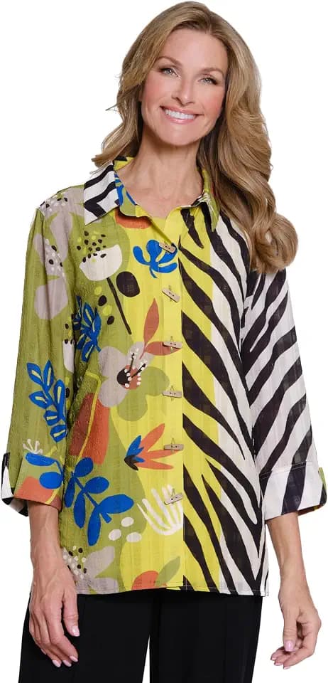 MULTIPLES Women's Turn-Up Cuff Three Quarters Sleeve Button Front Hi-Lo Shirt