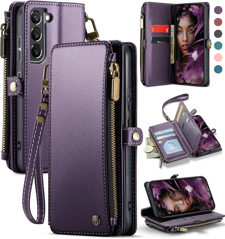 Defencase for Samsung Galaxy S21 Wallet Case with RFID Card Holder, Purple