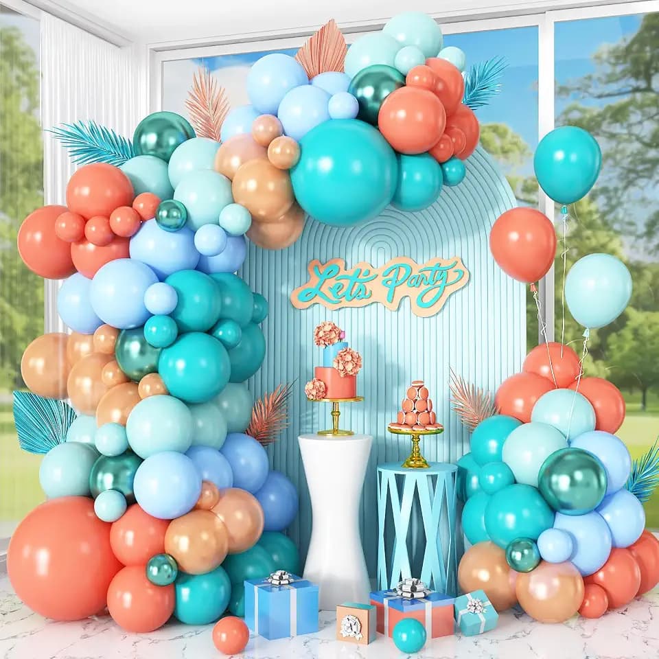 Tropical Balloon Arch Garland Kit with Rose Gold Blue Green Blush Balloons for Hawaii Baby Shower Birthday Theme Party Decorations