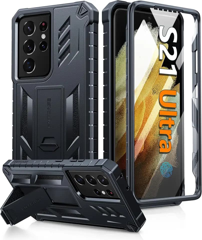 FNTCASE Handyhülle für Samsung Galaxy S21-Ultra: Robuste Schutzhülle in Militärqualität, mit Ständer, stoßfester TPU-Schutz, matt, strukturiertes Design für Samsung S21 Ultra Hüllen 17,3 cm (6,8