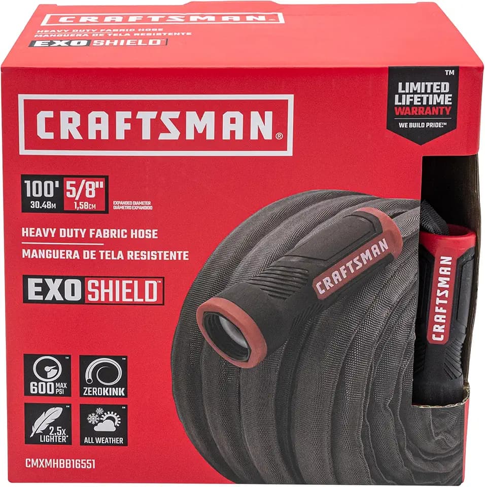 CRAFTSMAN ExoShield Fabric Hose - Industrial-Grade, 100 Feet x 5/8 Inch