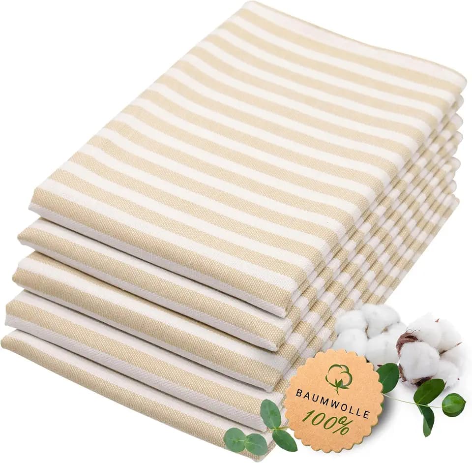 ZOLLNER 5er Set Geschirrtücher Baumwolle in 50x70 cm - saugstarke und langlebige Küchentücher - waschbar bis 60°C – in beige gestreift- Gastronomiequalität - Oeko Tex® Zertifiziert
