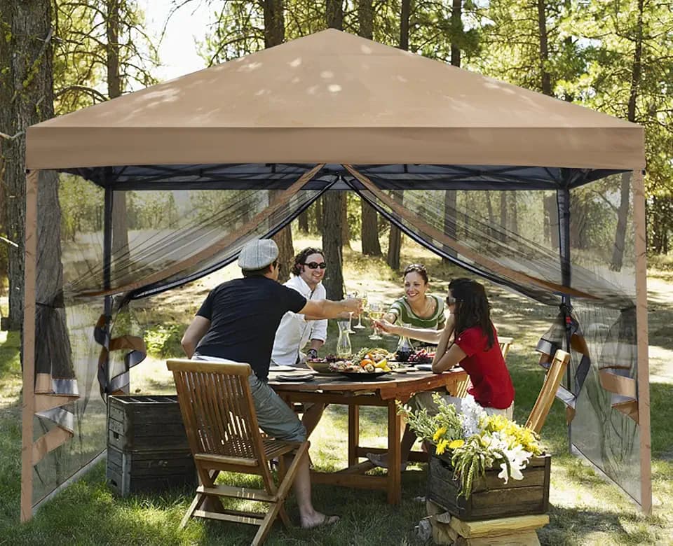 Pop Up Easy Setup 10x10FT Outdoor Canopy Tent with Netting Walls,4 Weight Bags,Wheeled Bag(10x10 Khaki)