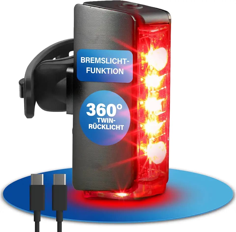 Fischer LED Akku Stableuchte, Rücklicht, Fahrradbeleuchtung, Fahrrad-Rückleuchte, aufladbar, Schutzart IPX4, schwarz