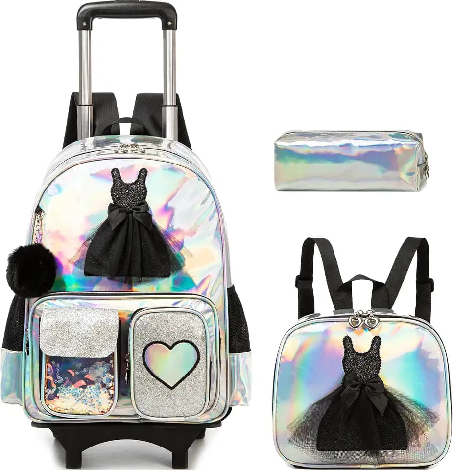 Meetbelify Girls Rolling Backpack with Wheels Kids Wheels Backpack for Girls