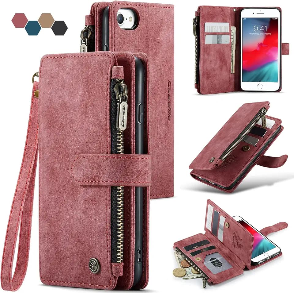 iPhone SE 2022/SE 2020/iPhone 8/7 Wallet Case with Card Holder,Red