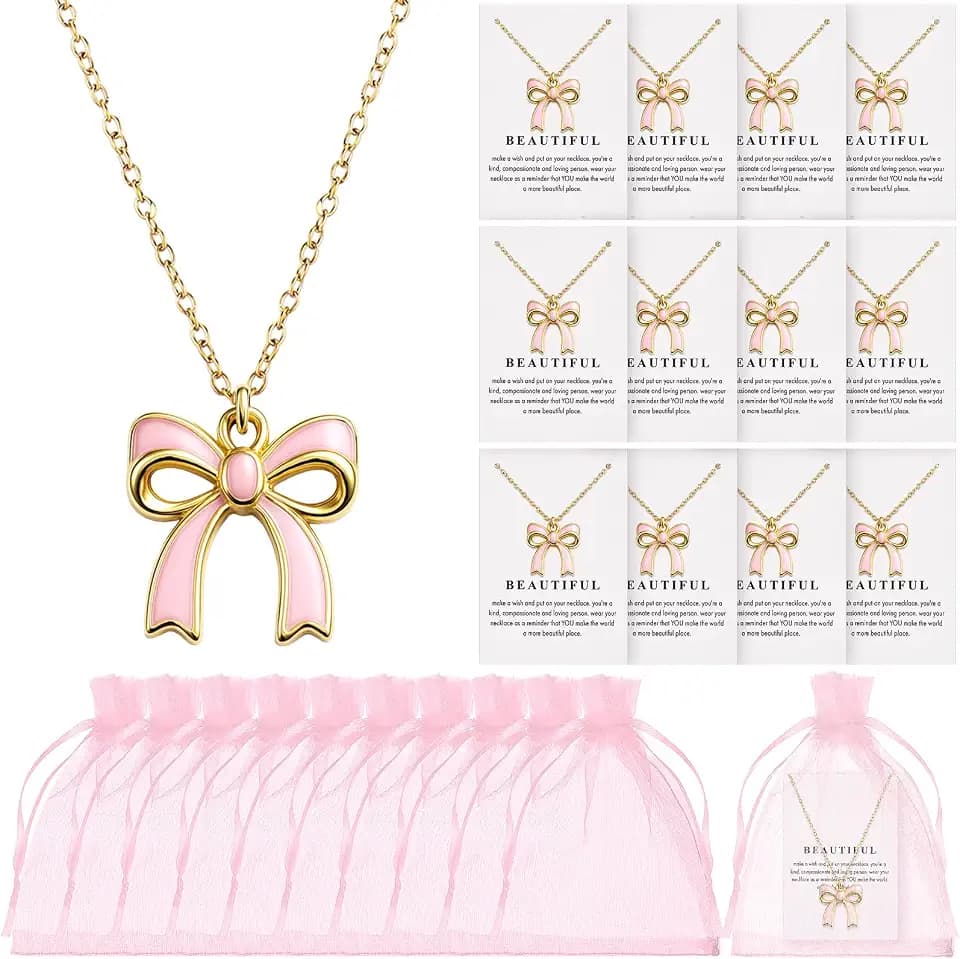 Tondiamo Bow Party Favors Bow Necklace for Women Coquette Bowknot Jewelry Bulk Ribbon Pendant Necklace Gift for Birthday Baby Shower
