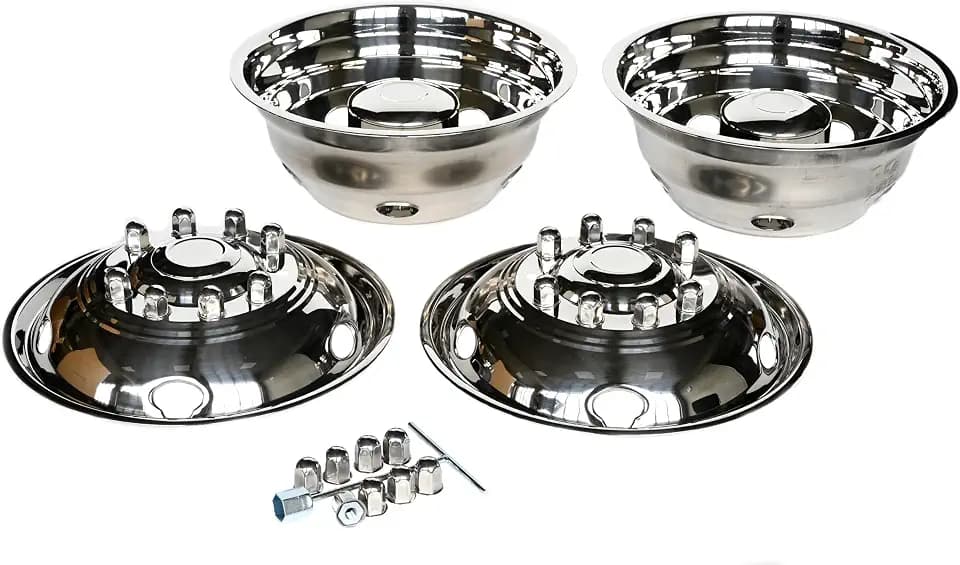 19.5inch 10 Lug Stainless Steel Polished Hubcaps 5 Vent Hole Wheel Simulator Set Fit for 2005-2025 Ford F450/F550 Dually Wheel Trucks (Does Not Fit RV Motorhome)
