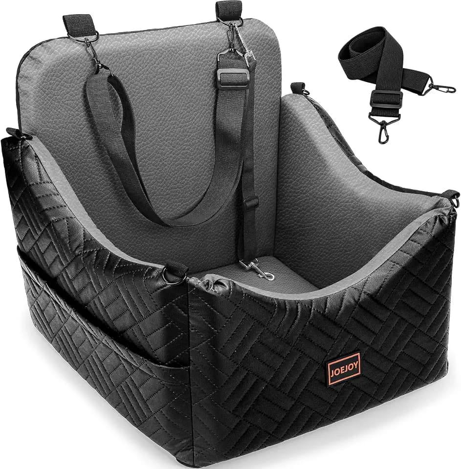 JOEJOY Dog Car Seats for Small Medium Dogs, Wipe Clean Waterproof Detachable PU Leather Cover, Thickened 2 inch Memory Foam Pet Car Seat with Safety Belt and Storage Pockets(No Cushion)