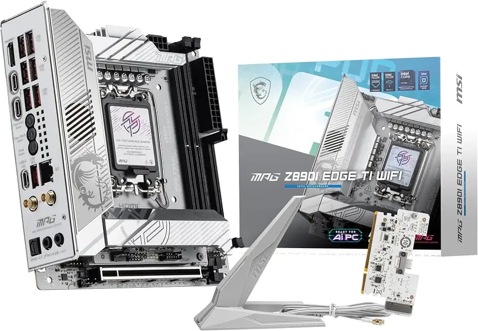 MSI MPG Z890I Edge TI WiFi Motherboard, Mini-ITX - Supports Intel Core Ultra Processors (Series 2), LGA 1851-110A SPS VRM, DDR5 Memory Boost (8600+ MT/s OC), PCIe 5.0 x16, M.2 Gen5, Wi-Fi 7, 5G LAN