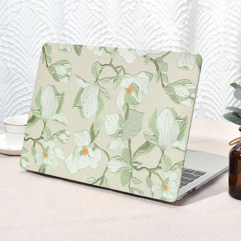 Seorsok Compatible with MacBook Air 13 Inch Case 2022 2021 2020 2019 2018 Release A1932 A2179 M1 A2337,Elegant Blooming Woven Floral Pattern Leather Plastic Hard Shell Case with Keyboard Cover,Green