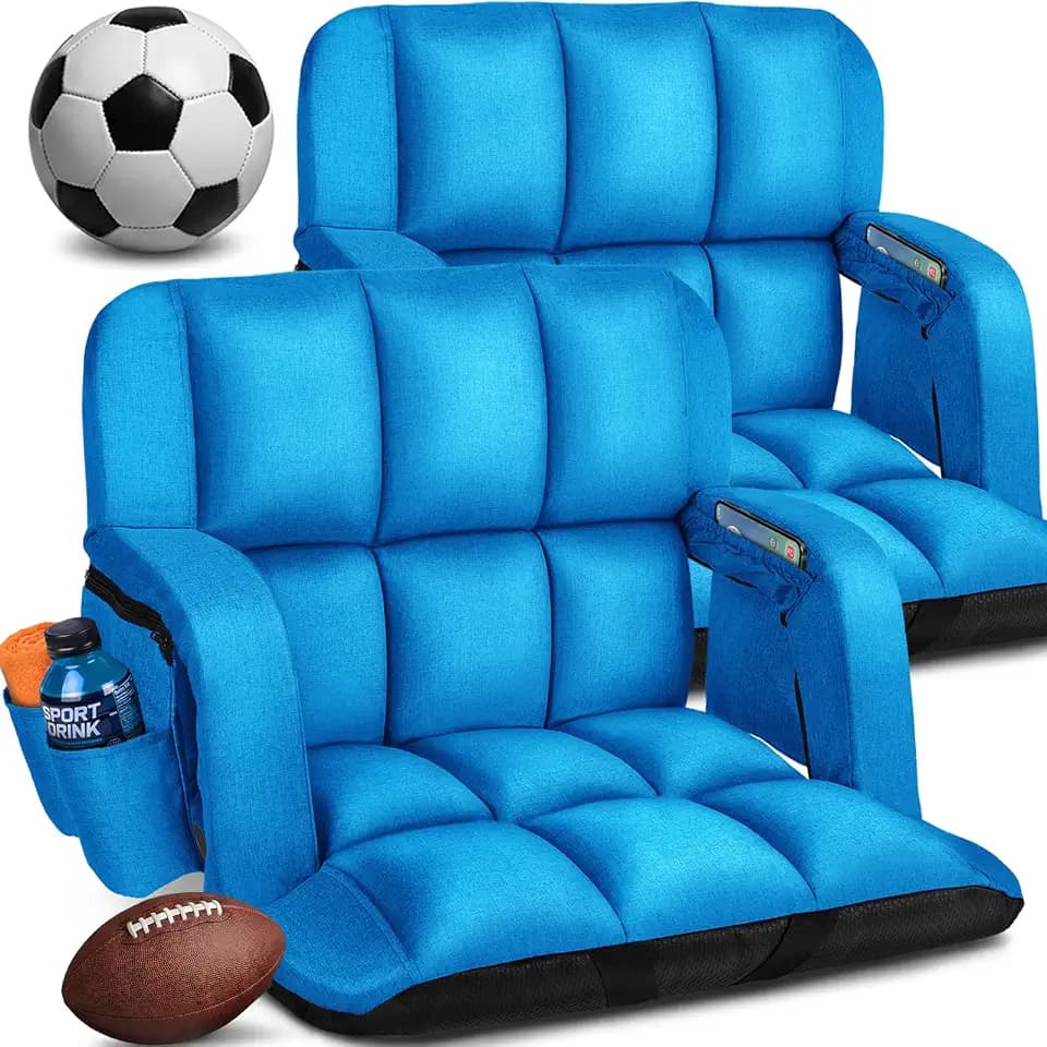 Stadium Seats with Back Support 2 Pack, 12-Grid Ergonomic 4.7" Thick Bleacher Chairs for All-Day Comfort, 6 Reclining Positions, Portable Extra Wide Adjustable Stadium Chair for Football & Baseball