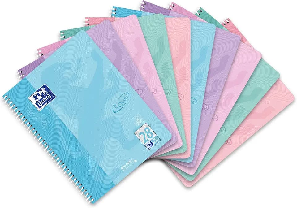 Oxford Touch Collegeblock A4 kariert mit Doppelrand, 160 Seiten, 5 Pastell-Farben, 10 Stück