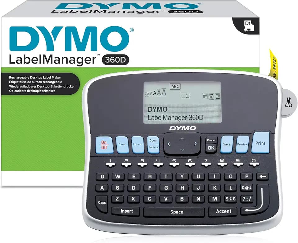 Dymo Plug N Play Tisch-Etikettiergerät USB Lithium-Ionen Akku D1 druckt 2 Zeilen