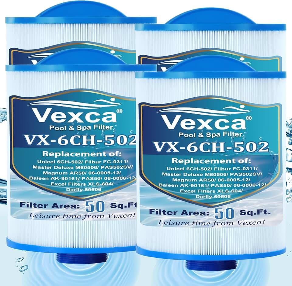 Spa Filter Replacement for Pleatco PAS50SV-F2M, Unicel 6CH-502, Filbur FC-0311, Excel Filters XLS-604, Artesian Spas 50, 06-0006-12, Master Deluxe M60506， 50 Sq.Ft, 4 Pack