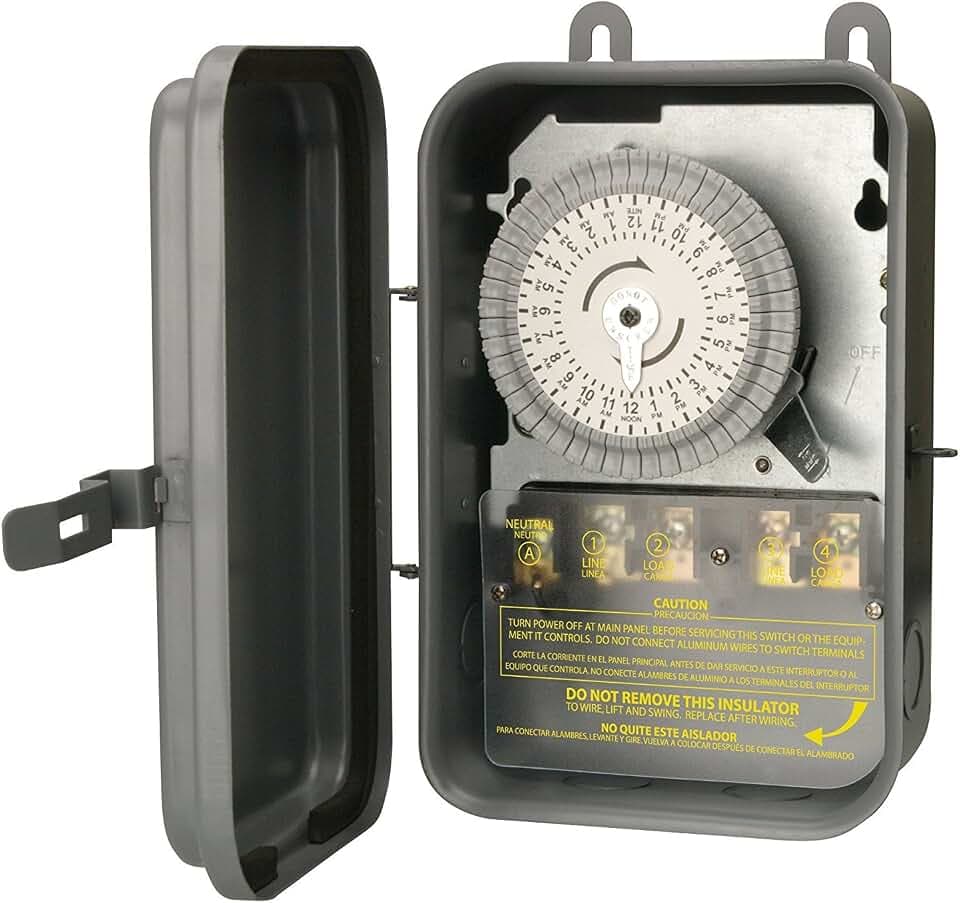 Southwire Woods Outdoor 24-Hour Heavy Duty Mechanical Time Switch - 208/277V DPST - Programmable 24-Hour Timer - NEMA 3R Enclosure - HVAC & Lighting Control