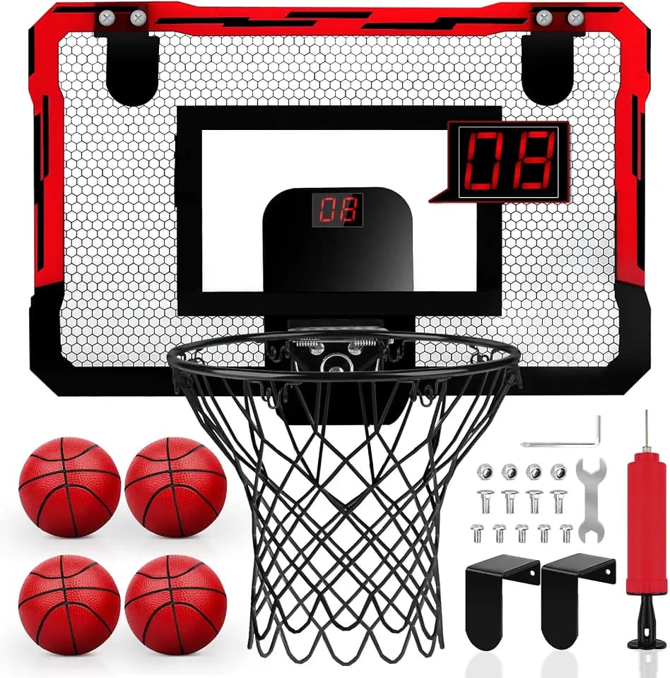 Yimore Mini Basketballkorb Indoor fürs Zimmer, Basketballkorb Kinder Outdoor, Basketball Korb mit Automatischer Wertung mit 4 Bällen, Spielzeug Basketballkörbe Tür Set Jungen Geschenk