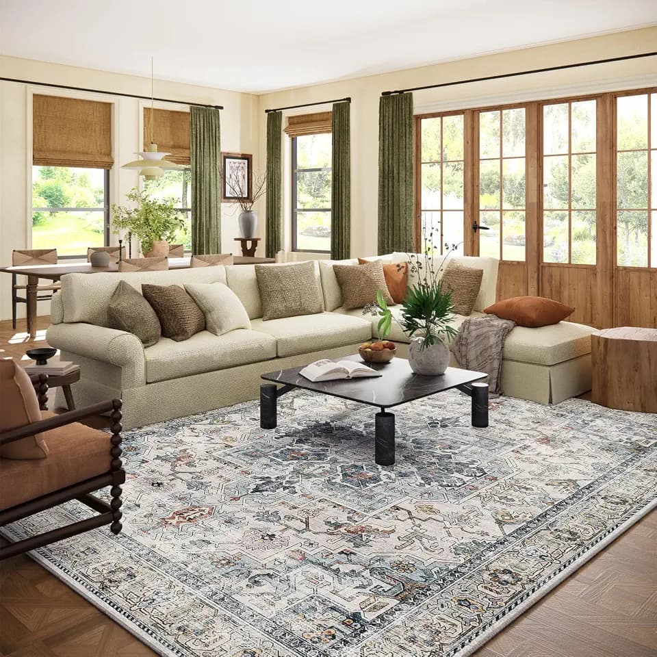 Area Rugs 9x12 Living Room: Washable Bedroom Rug Non Slip Boho Large Carpet