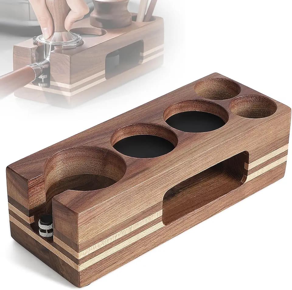 efuturetime Tamper Station für Espresso Siebträger 51-54mm, Nussbaumholz