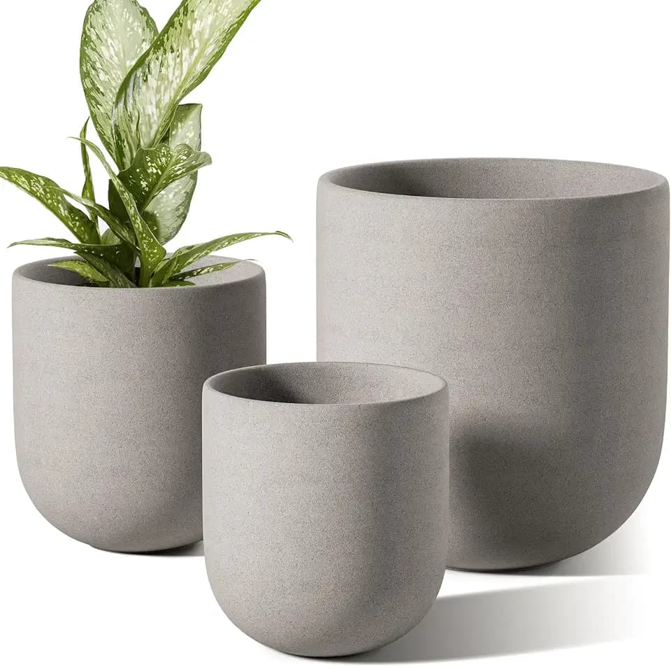 LE TAUCI 6, 8 & 10 Inch Ceramic Planter Set for Indoor Plants, Neutral Gray