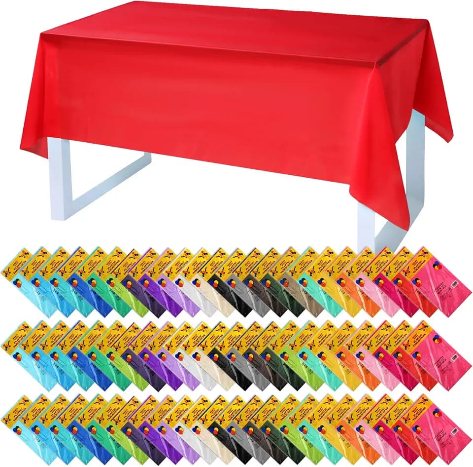 Newwiee 69 Pack Colorful Plastic Tablecloths Bulk 54" x 72"