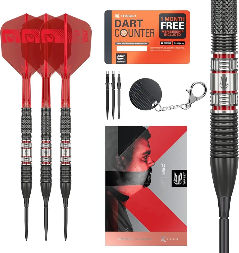 Target Darts Gabriel Clemens 95K Swiss Point Steeldarts, 95% Tungsten Darts with K-Flex Flights, 21G/22G/23G | German Giant Clemens Darts, Player Edition Swiss Points K Flex Dart-Set