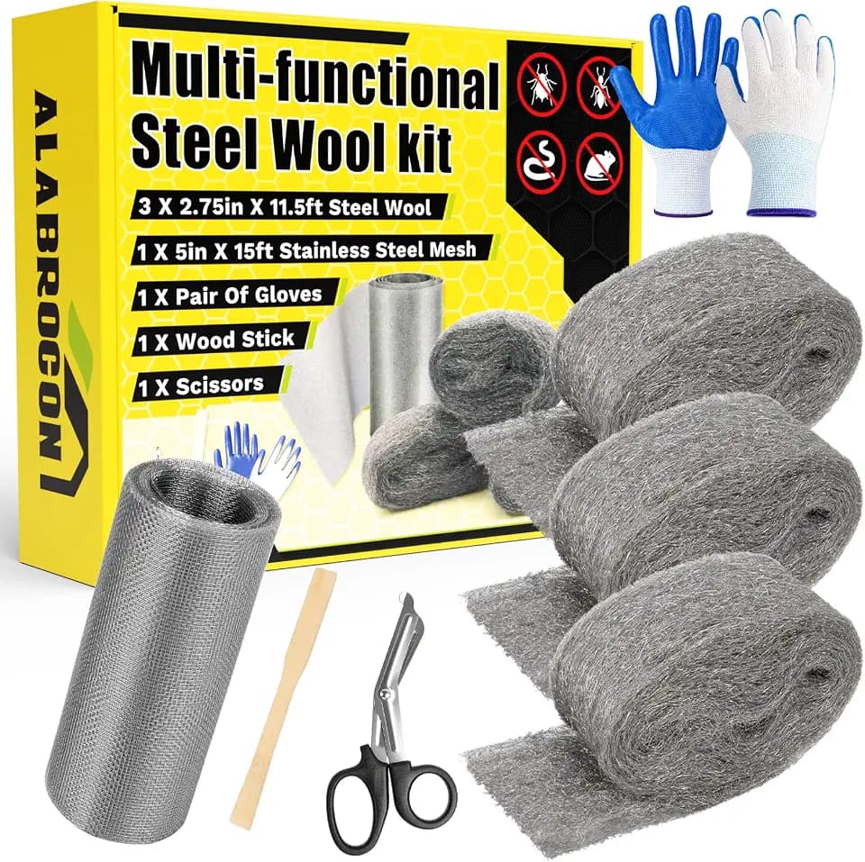 Alabrocon Steel Wool Kit with 3 PCS 11.5 Ft Steel Wool, 15 Ft Wire Mesh