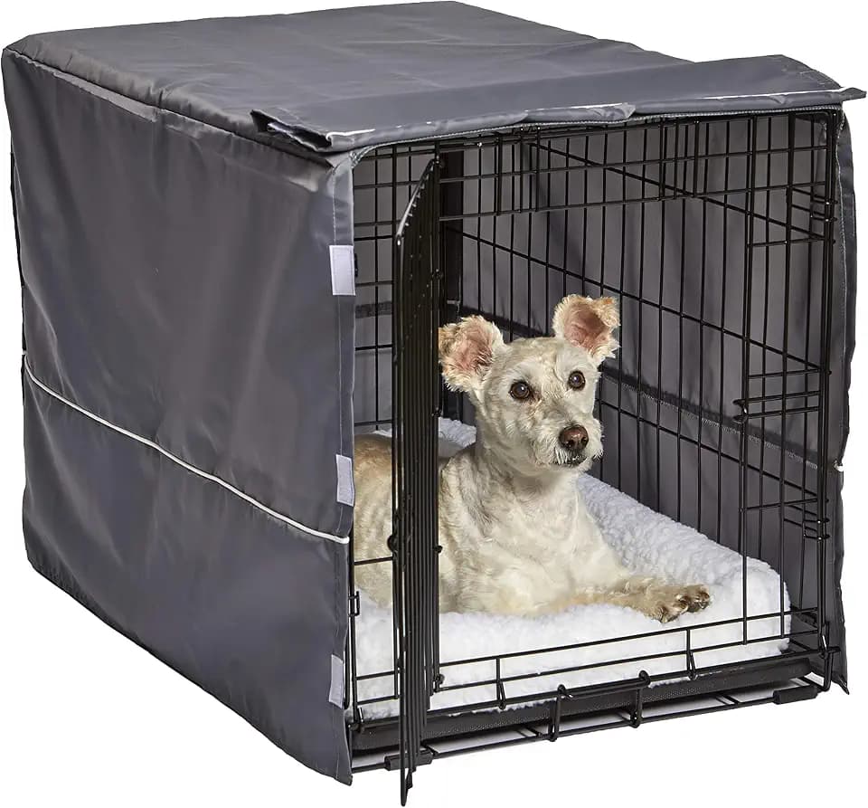 New World Midwest Homes for Pets Medium Dog Crate Cover, Polyester Privacy Kennel Cover Fits Most 30-inch Crates, Light Gray, Machine Washable, Reduces Barking & Chewing