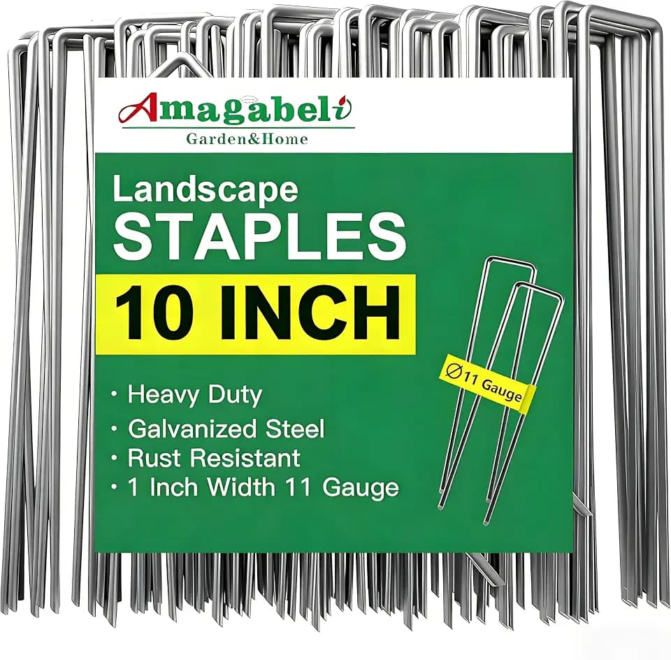 AMAGABELI 10 Inch 200 Pack Galvanized Landscape Staples 11 Gauge Anti-Rust Heavy Duty Garden Stakes Plant Cover Spikes U-Shaped Sod Pins Fence Stakes for Weed Barrier,Irrigation Tubing,Decoration