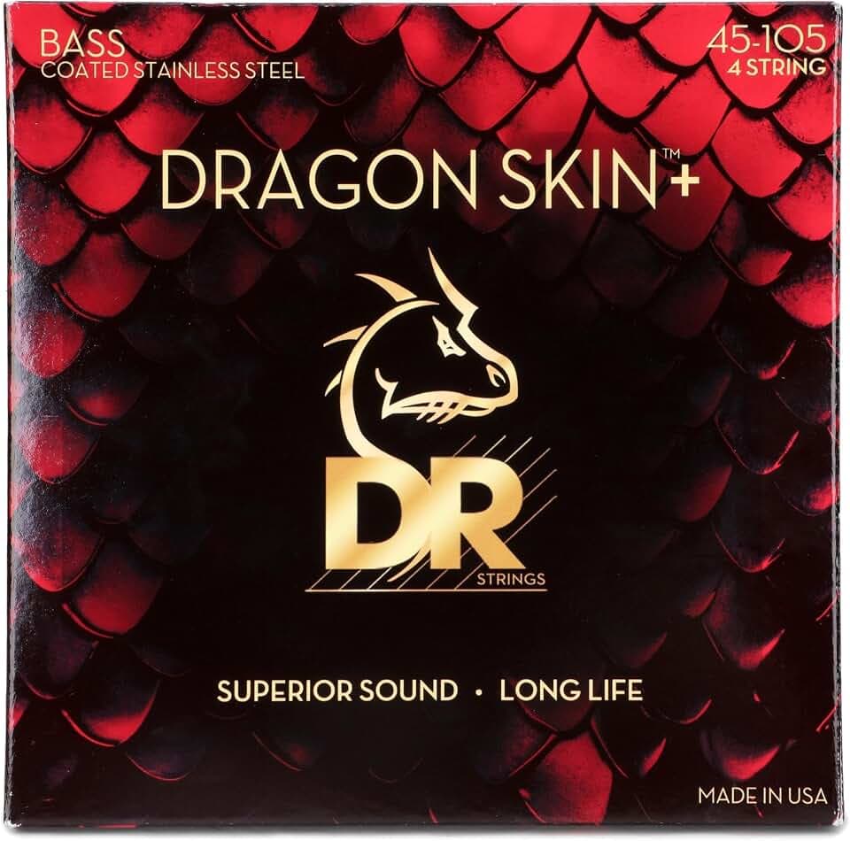 DR Strings Bass Guitar Strings | DRAGON SKIN+ Coated Stainless Steel | DBS-45 | Superior Sound with Comfortable Feel & Long Life | Medium 45-105 (DBS-45)