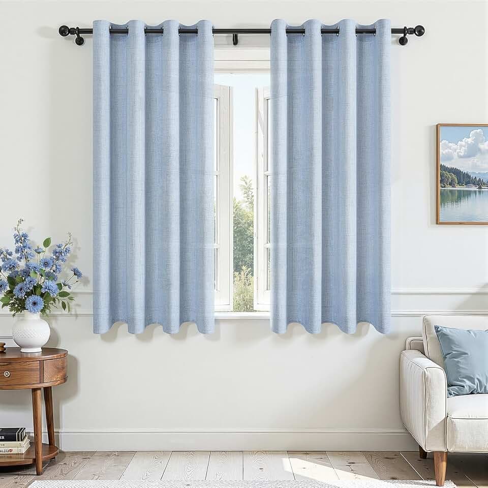 MRTREES Gardinen Leinenoptik mit Ösen Wohnzimmer Modern Kurz Blau 2er Set, 160 cm Lang, 140 cm Breit, Vorhang Fenster Halbtransparent Schlafzimmer Vorhänge Schlafzimmer Kinderzimmer