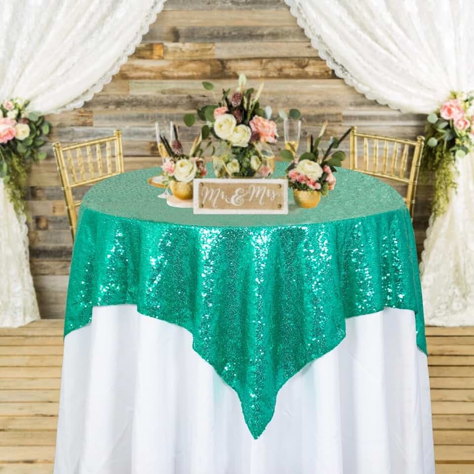 ShinyBeauty Sequin Tablecloth Square 54x54-Inch Green Sequin Fabric