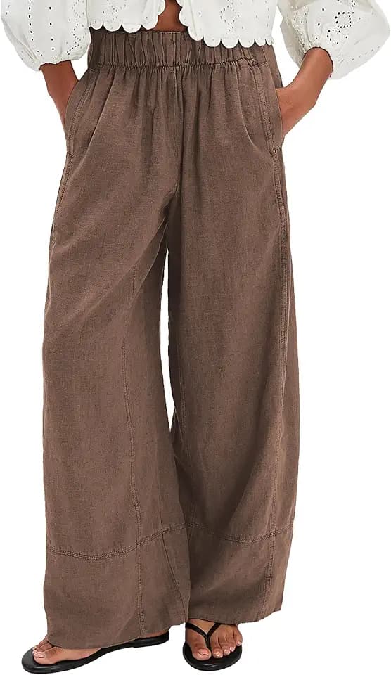 Womens Printed Striped Wide Leg Pants Elastic Waist Summer Boho Palazzo Beach Vacation Trousers Pockets