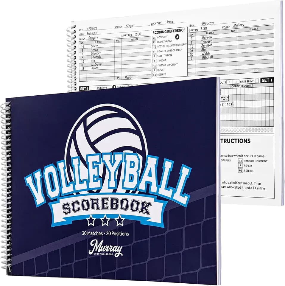 Murray Sporting Goods Volleyball Scorebook - 30 Matches - 20 Positions | Score Keeping Book for Stats - Youth, Little League, Adult