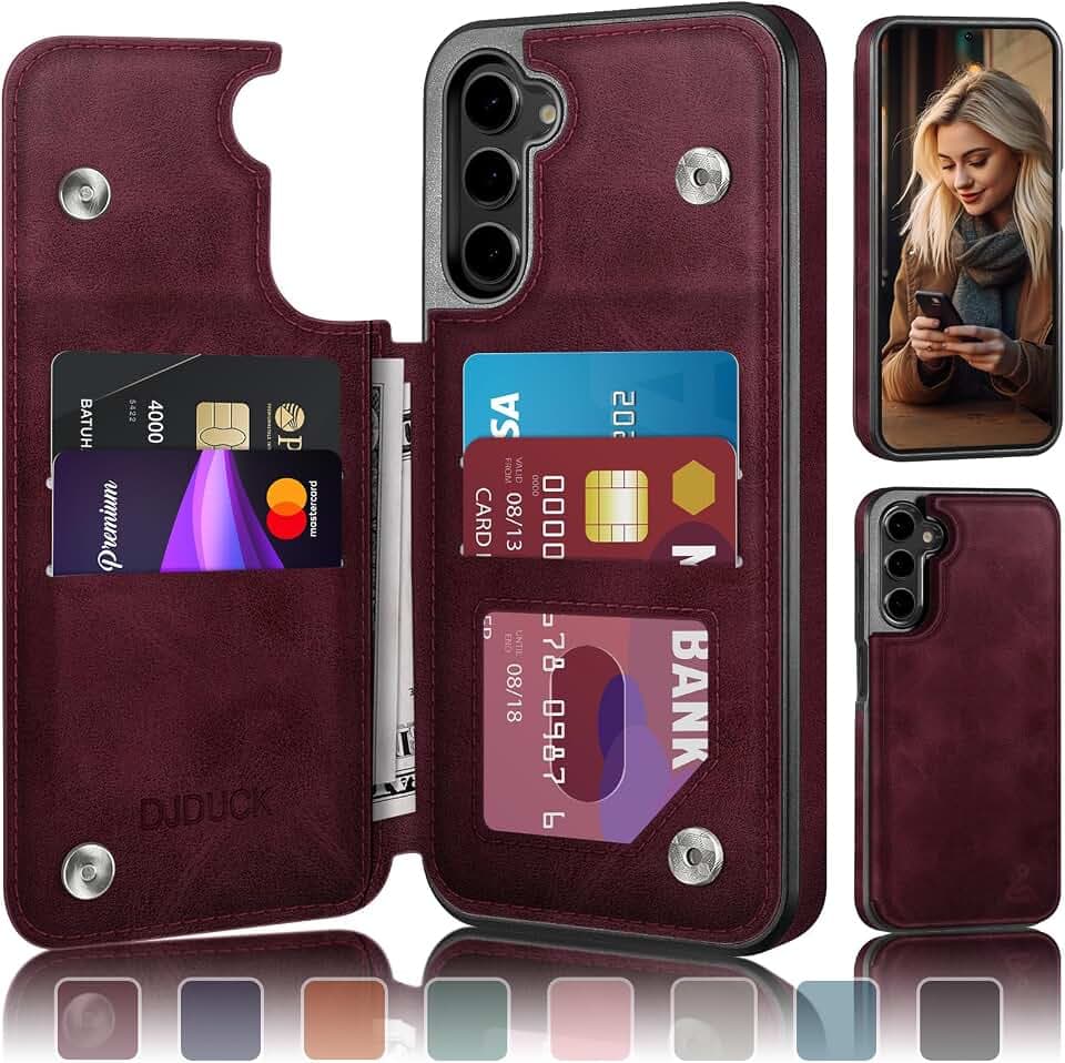 DJDUCK Designed for Samsung Galaxy S23 Plus Case Wallet with Card Holder, [Magnetic Clasp Cover] [RFID Blocking Leather Protection] Shockproof Women Men Cases for Samsung S23 Plus Wine Red