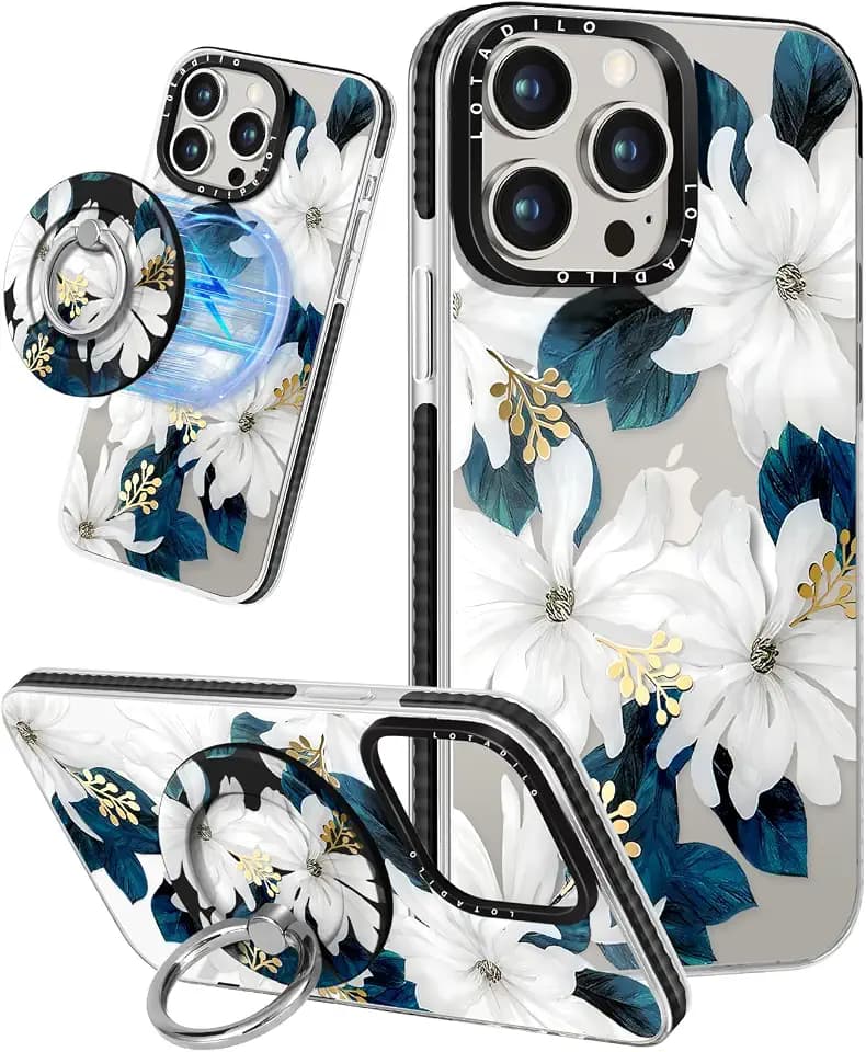 Lotadilo for iPhone 14 Pro Max Case with Stand, Blue Flower