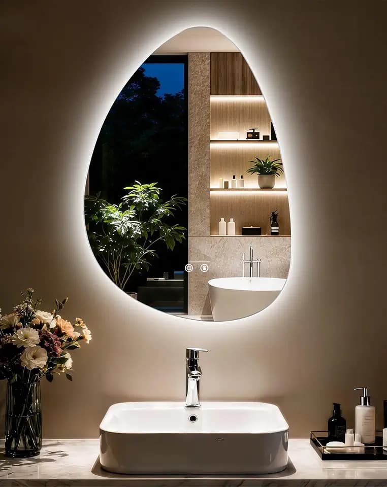 LUVODI Teardrop LED Bathroom Mirror: Frameless Vanity Mirror 27.5x19.6 inch